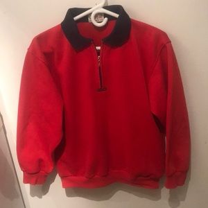 Extremely Stylish Vigor Italian Made 2 tone Quarter Zip Sweater Red W Black Trim